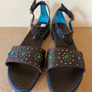 NIB Studio Pollini Dark Brown Jeweled Sandals EU 38 Flats NEW